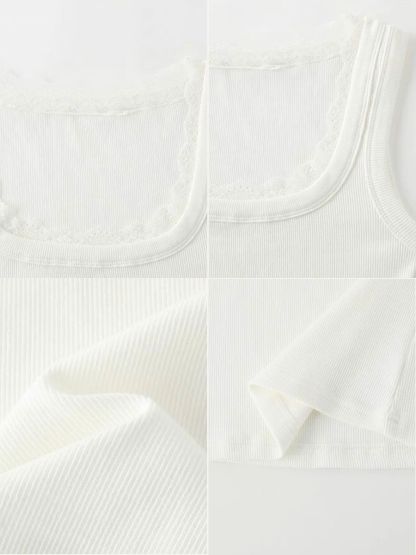 Umika Square Neck Lace Trim Knit Top