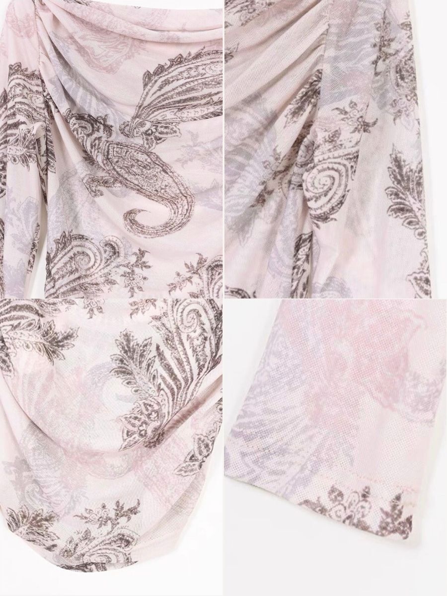 Marquise Feather Print Two Way Top (One/ Off Shoulder)