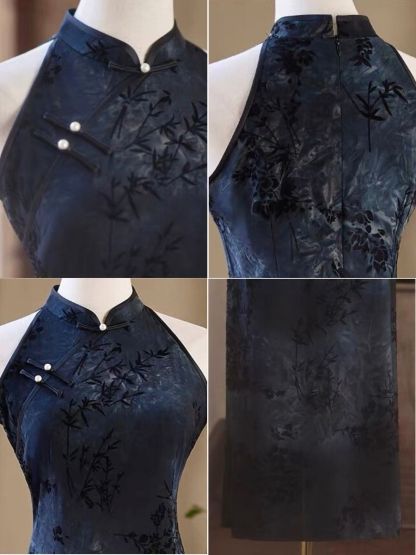Ci Zhu Bamboo Printing Velvet Cheongsam
