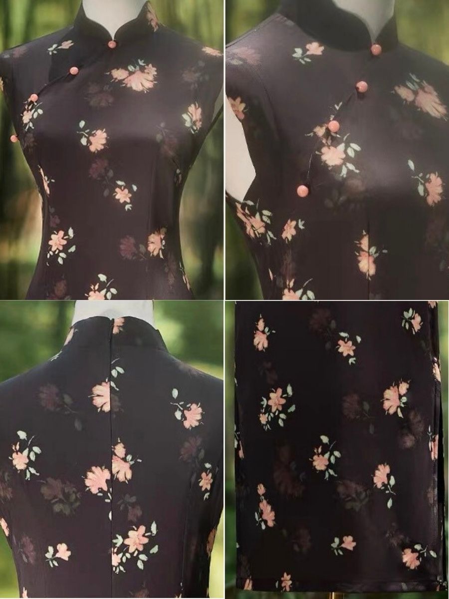 Ci Ee Sleeveless Floral Cheongsam