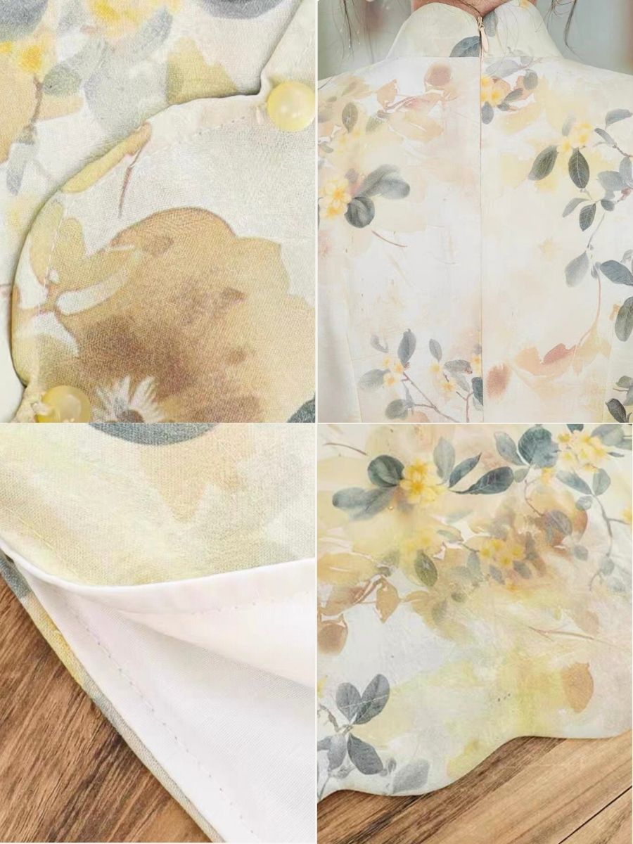 Ci Fang Cao Sleeve Floral Cheongsam