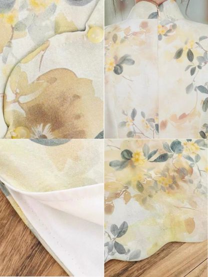 Ci Fang Cao Sleeve Floral Cheongsam