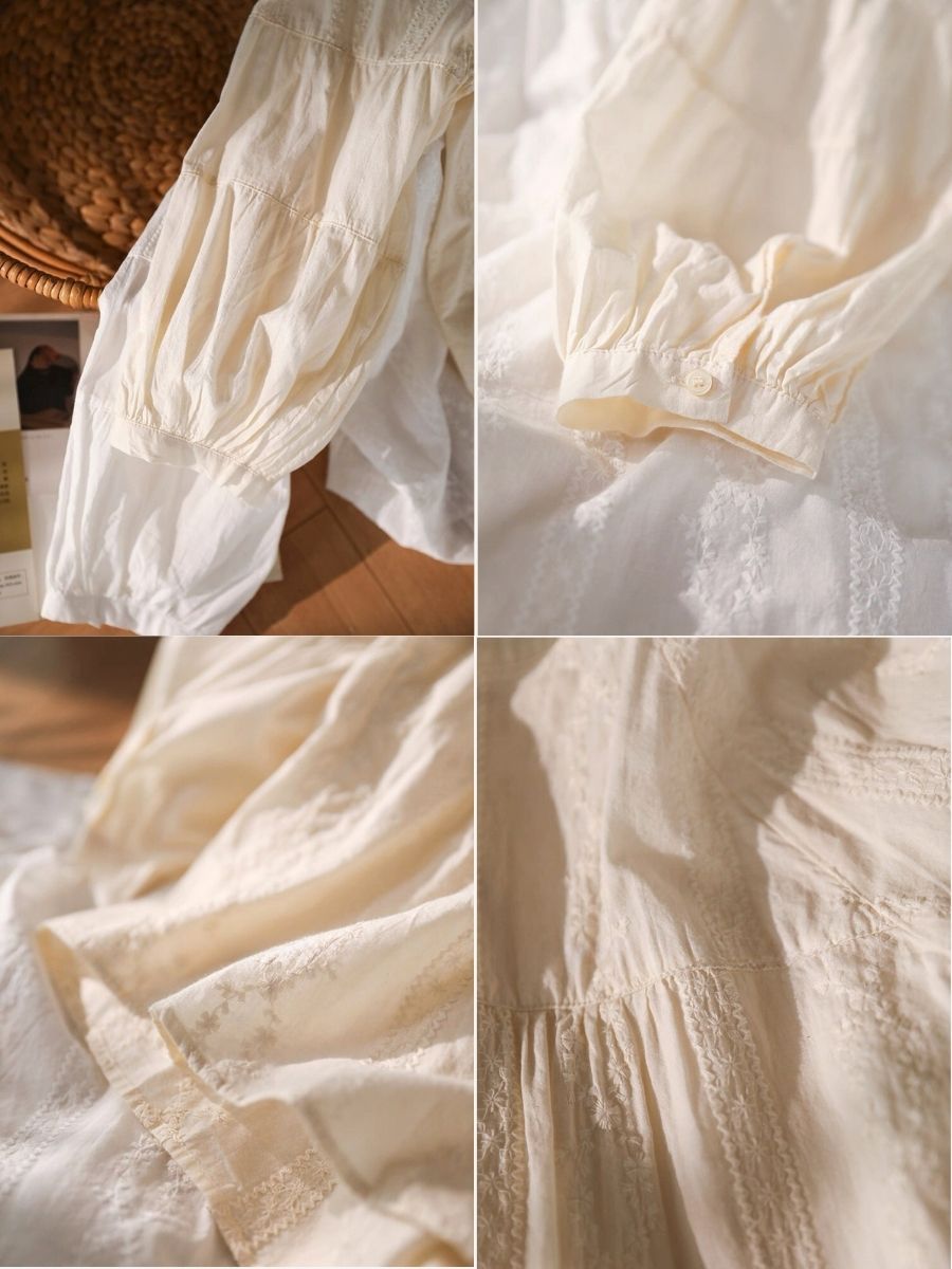 Ling Feng Stand Collar Floral Embosed Top