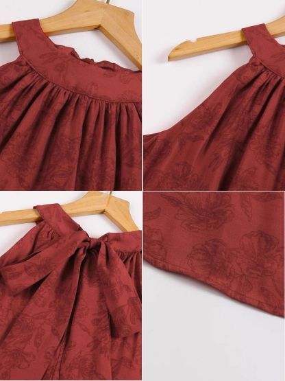 Ling Geng Back Rubbon Halter Neck Satin Top