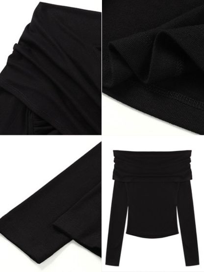 Barley Off Shoulder Long Sleeve Top-The Black Bow-