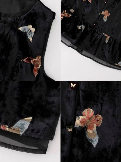 Shuang Ji Butterfly Printing Velvet Oriental Vest