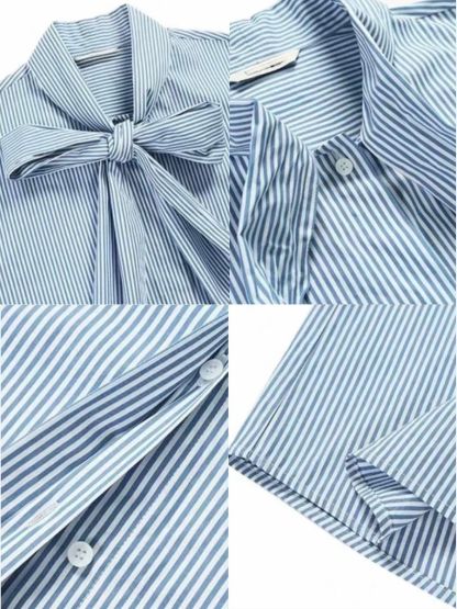 Yvonne Ribbon Tie Stripe Shirt