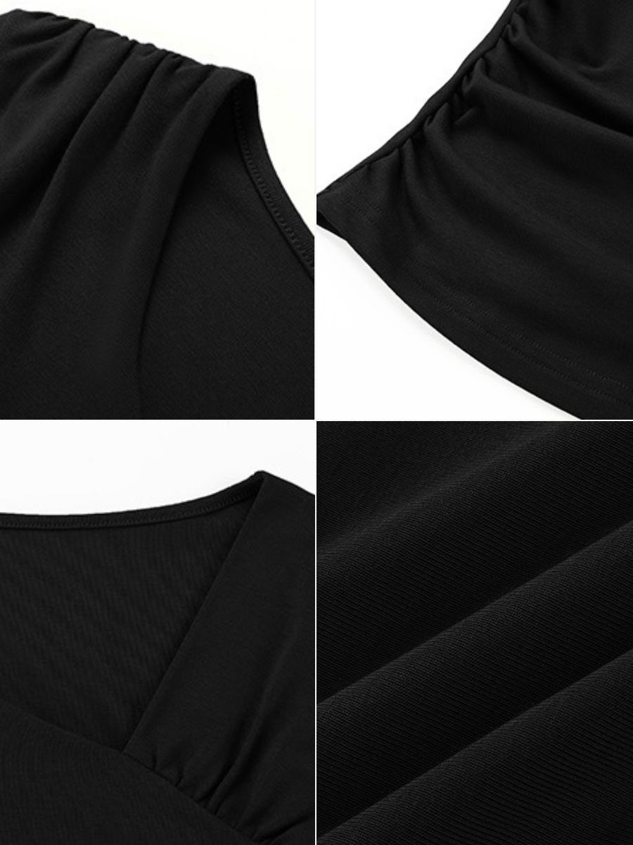 Berlyn Asymmetric Collar Long Sleeve Top-The Black Bow-