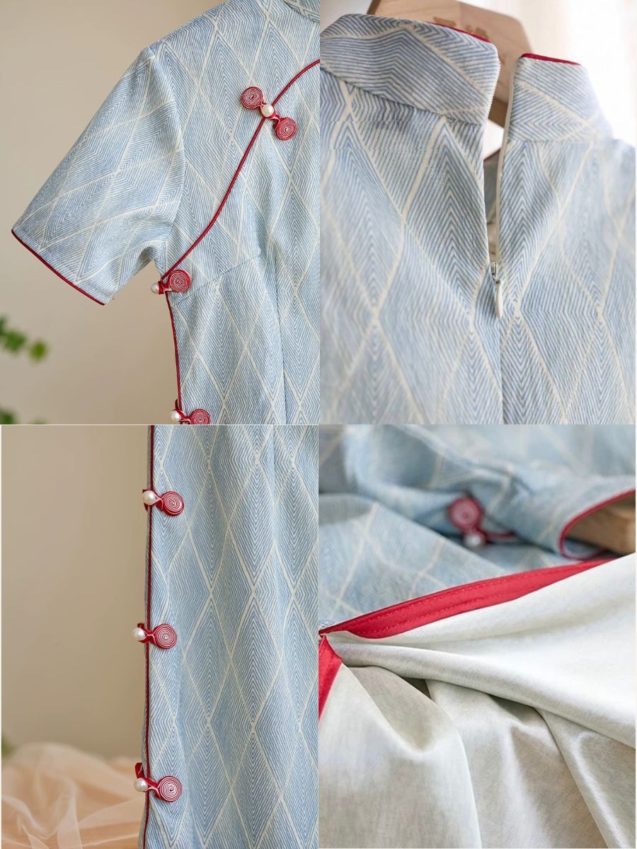 Lu Bai Geometric Printing Cheongsam