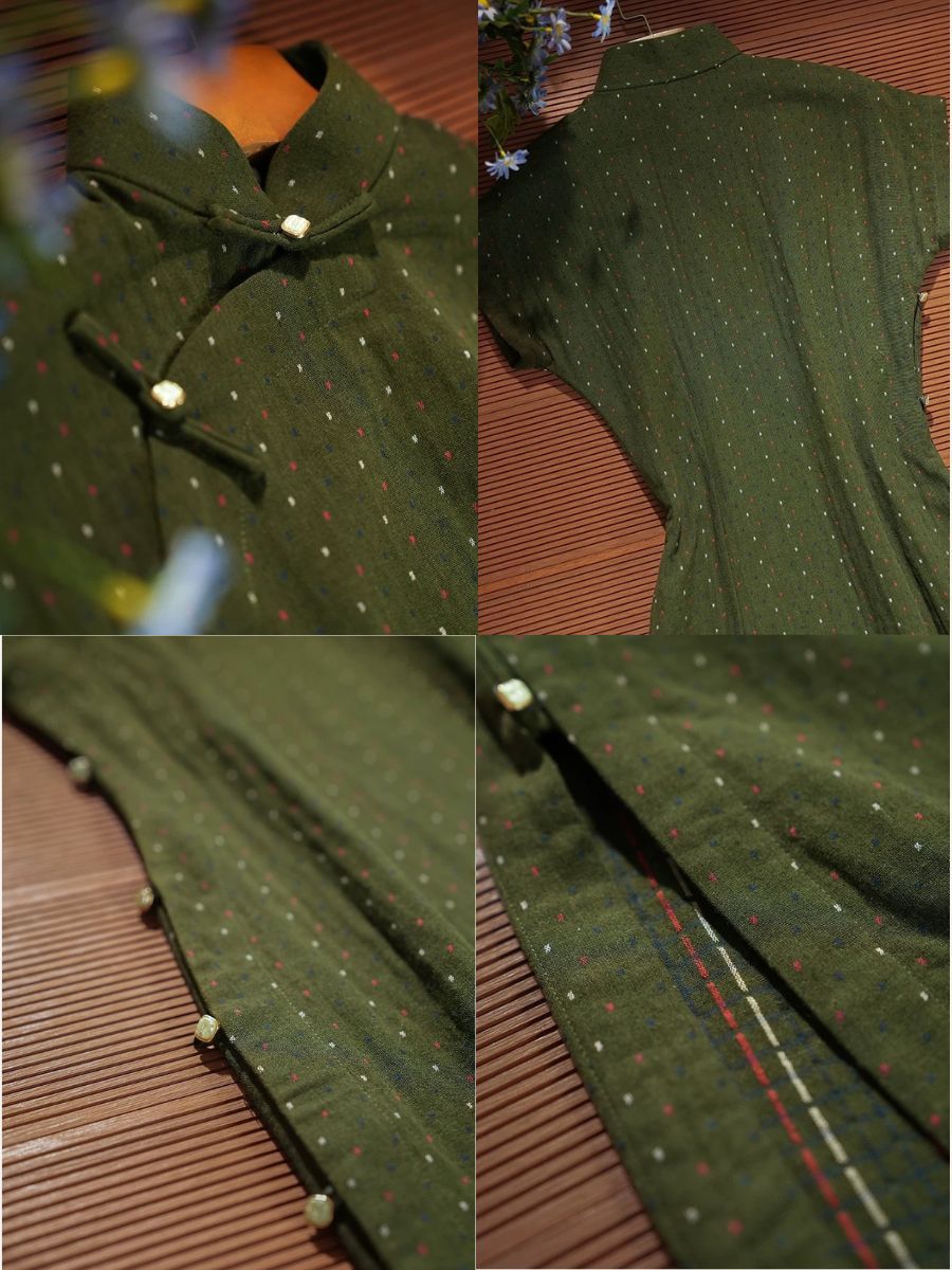 Lu Cang Cap SleevesPolka Dots Cheongsam