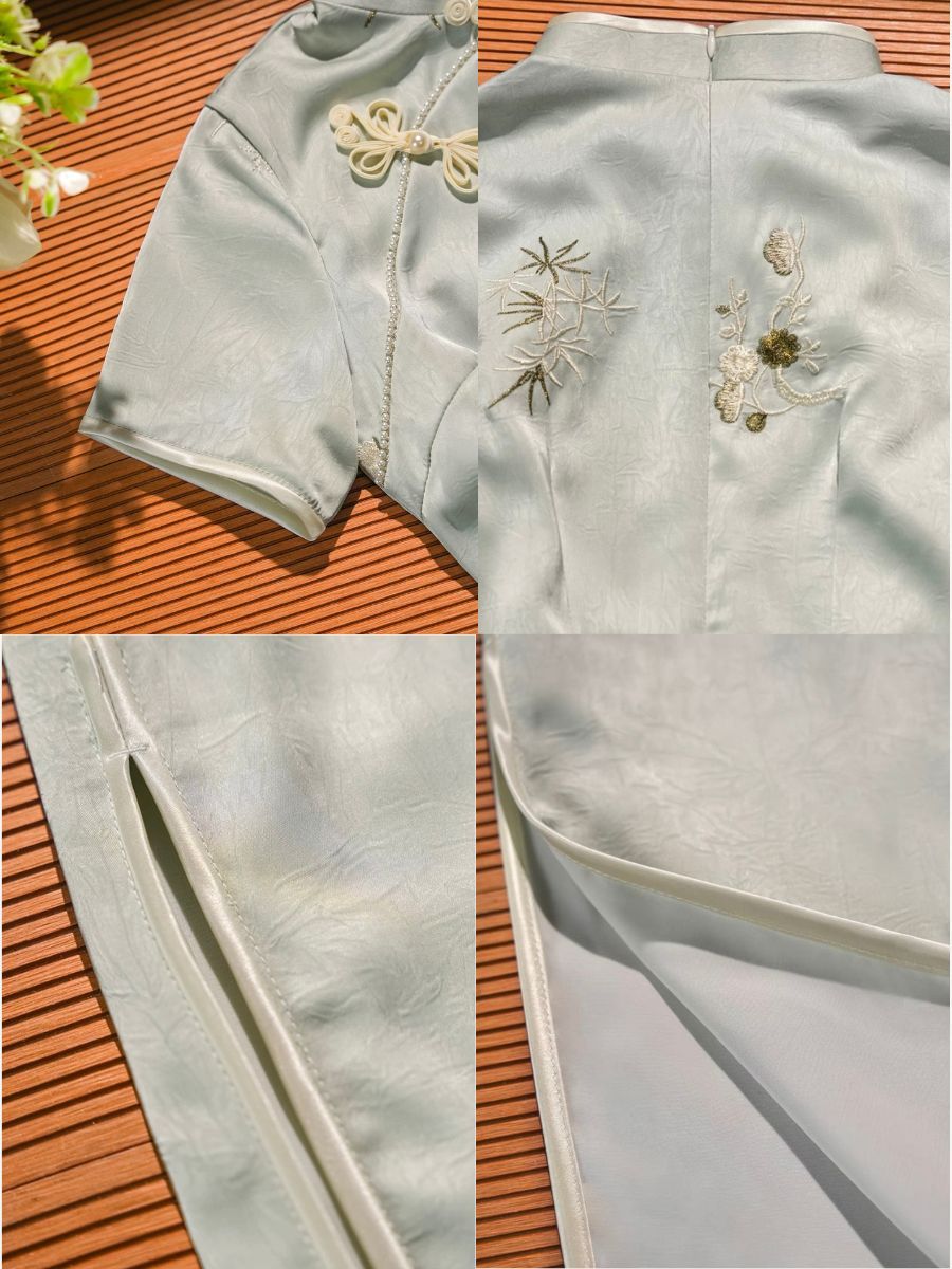 Lu Chan Short Sleeve Embroided Cheongsam