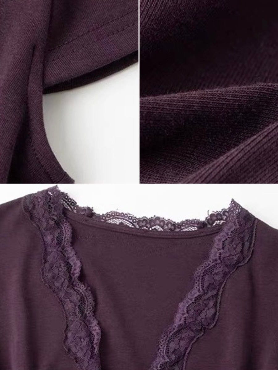Omyra Deep-V Cut Lacey Trim Top