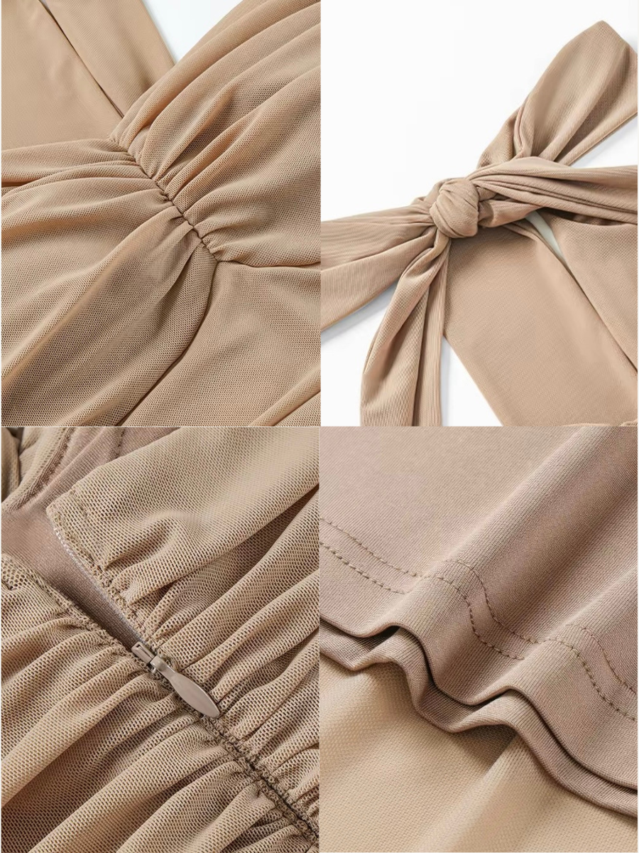 Vandana Tie-Neck Ruched Halter Dress