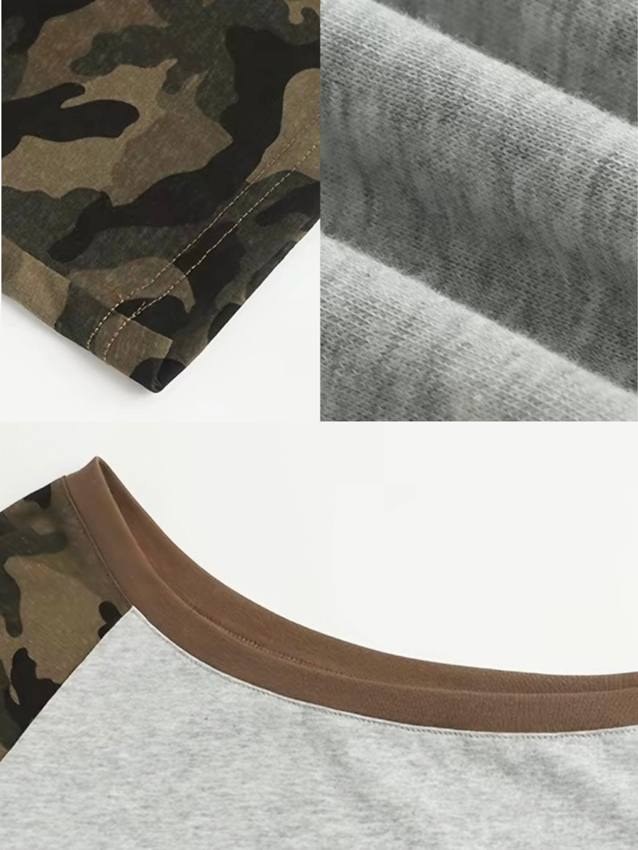 Georgy Camo-Sleeve Raglan Top