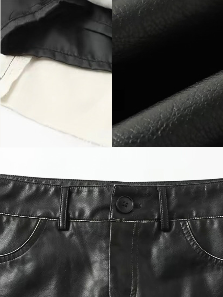 Gabriel Contrast-Hem Faux-Leather Mini Skirt