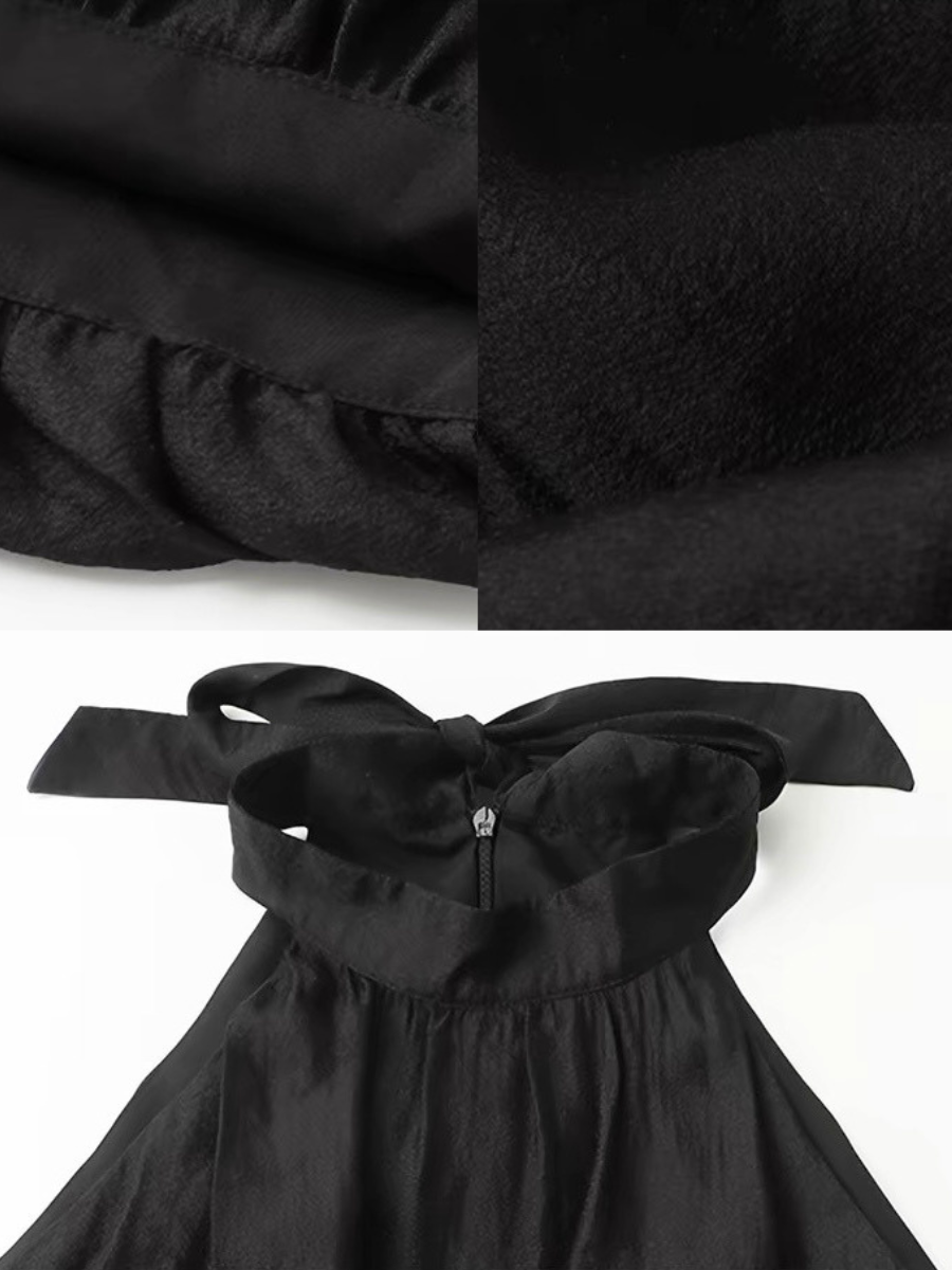 Gitty Satin Bubble-Hem Halter Top