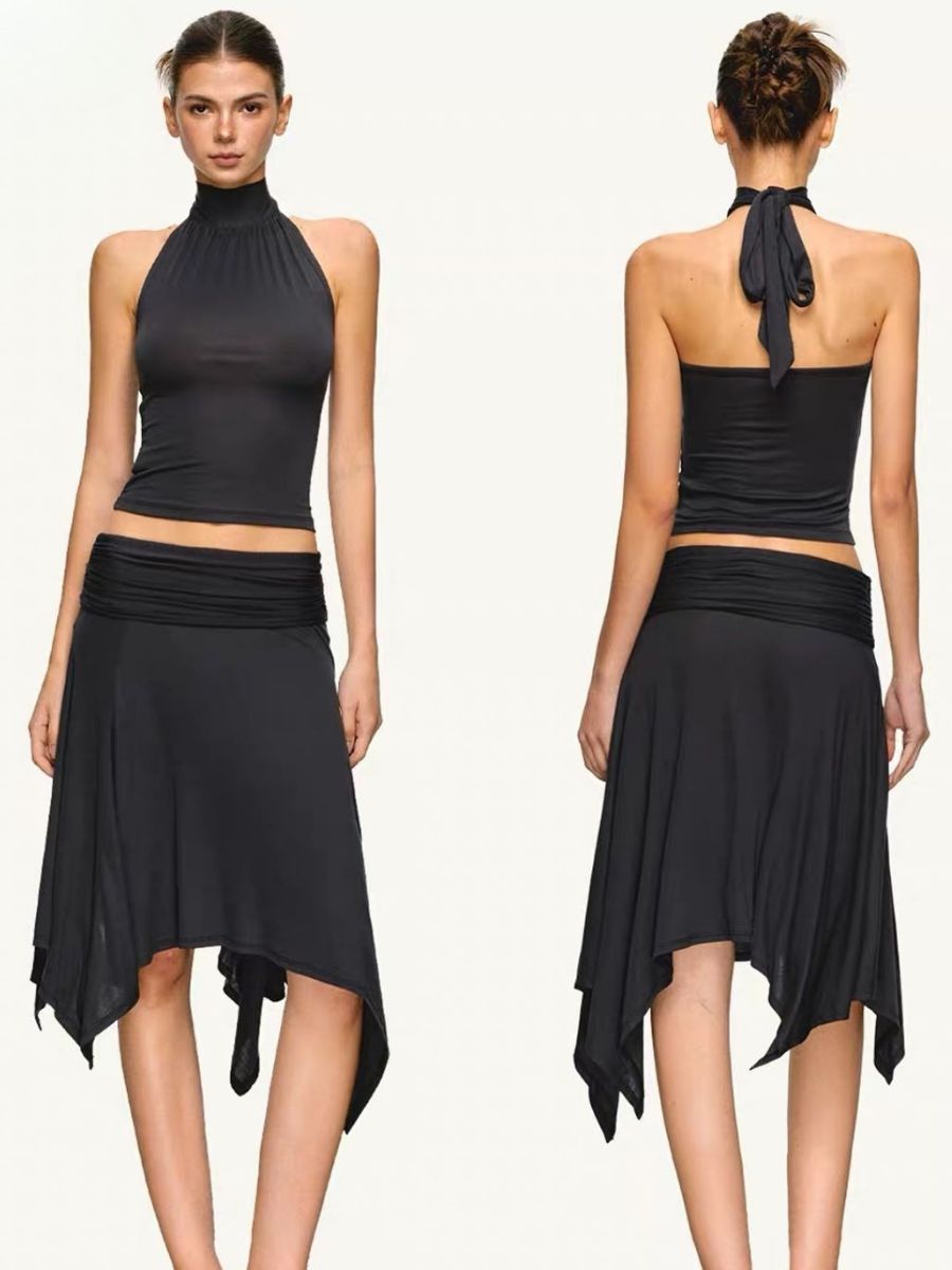 Gunney Tie-Back Halter Top & Handkerchief-Hem Skirt (Sold Seperately)