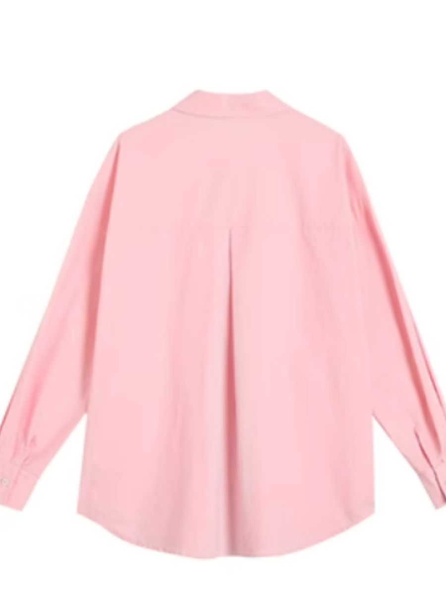 Kenna Oversized Cotton Shirt with Pocket-The Black Bow-