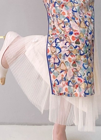 Ci Ni Cap Sleeve Floral Cheongsam