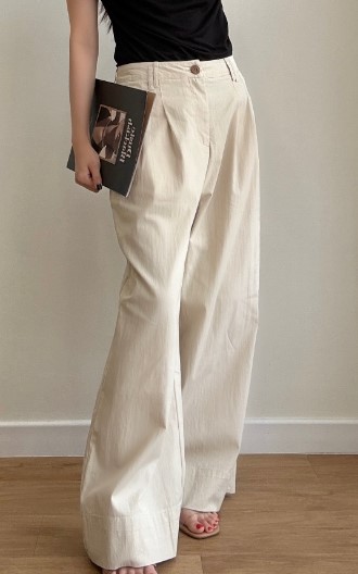 【French Weekend Set】Lacey Trim Blouse + Relaxed Wide Leg Pants (Sold Separately)