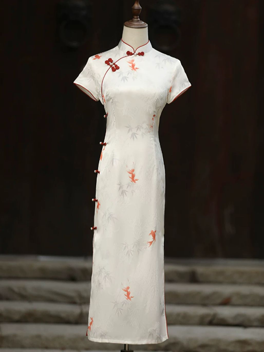 Yun Ce Koi Print Short Sleeve Cheongsam