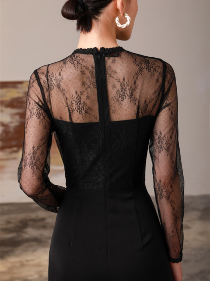 Gladys Sheer Shoulder Lacey Culottes Jumpsuit-The Black Bow-