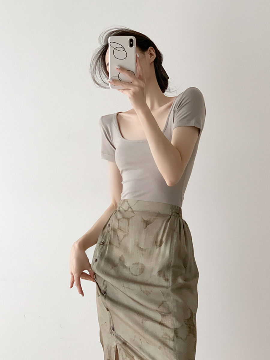 Mirabelle Square Neck Cotton Basic Tee-The Black Bow-