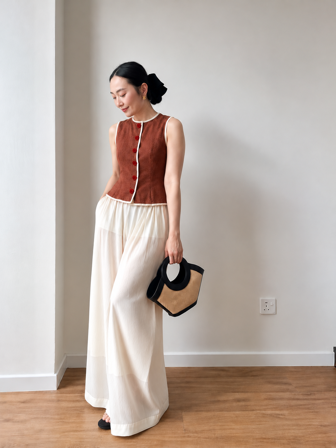 Yan Jie Pearlescent Flowy Wide Leg Pants