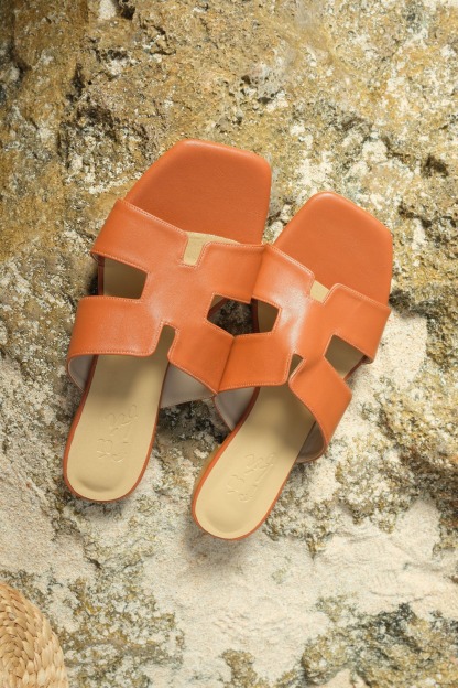 Louisé Geometric Sandal-Orange Brown-The Black Bow-