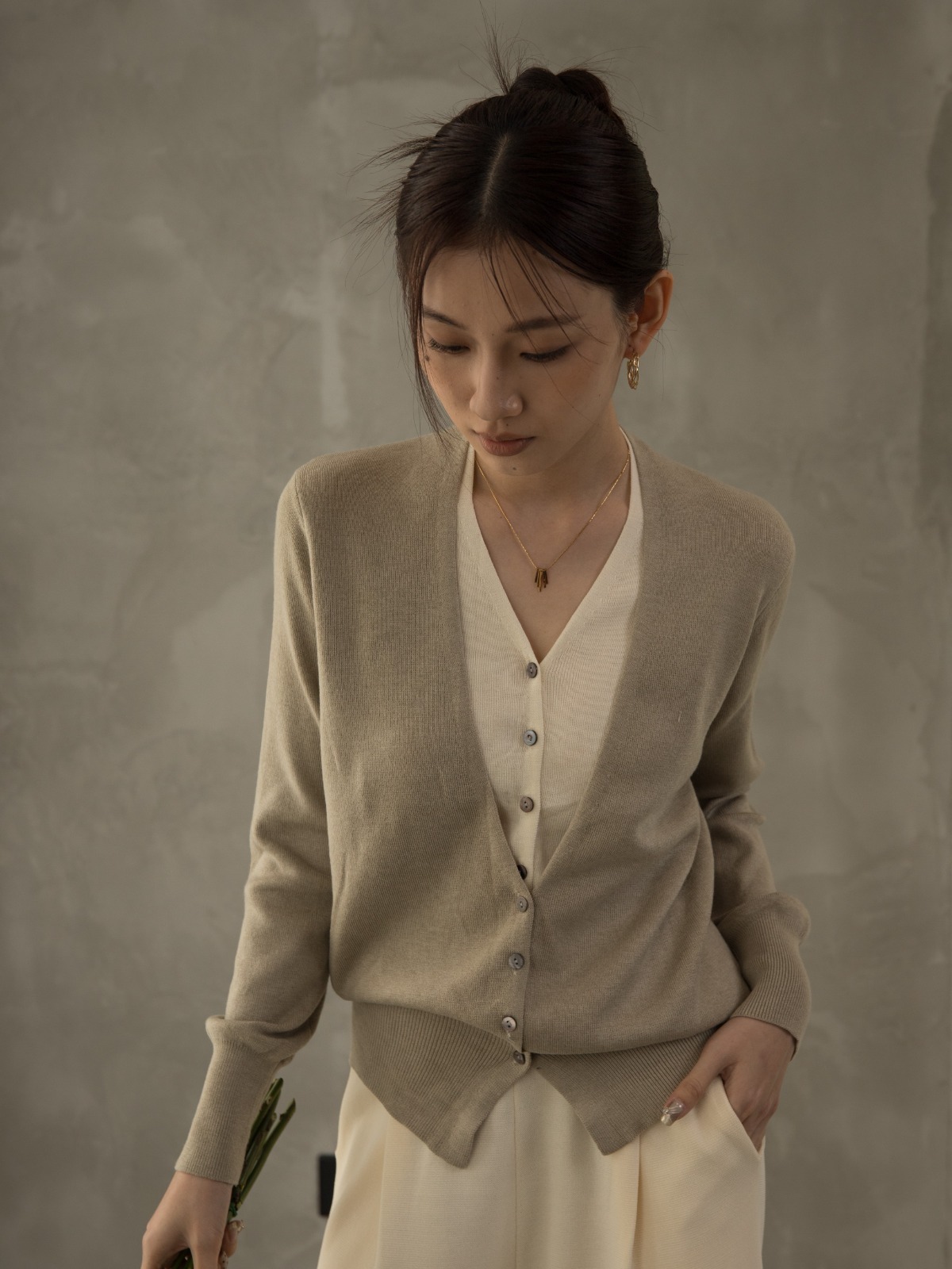 Ogna Fake Two Piece Knit Cardigan-The Black Bow-