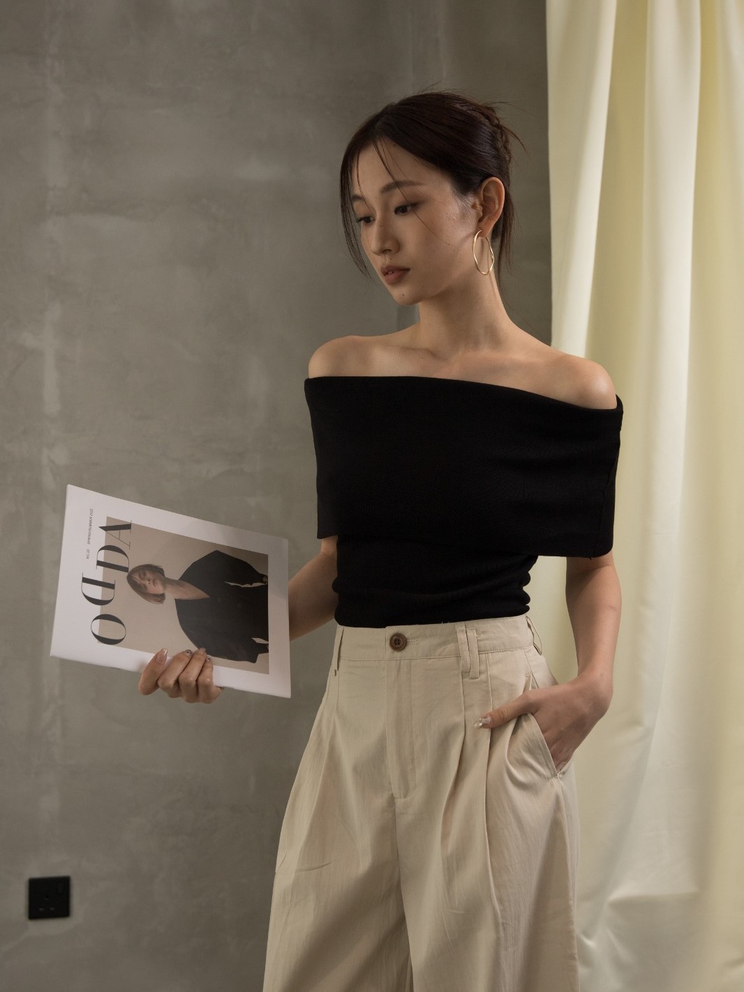 Gatane Off Shoulder Knit Top-The Black Bow-