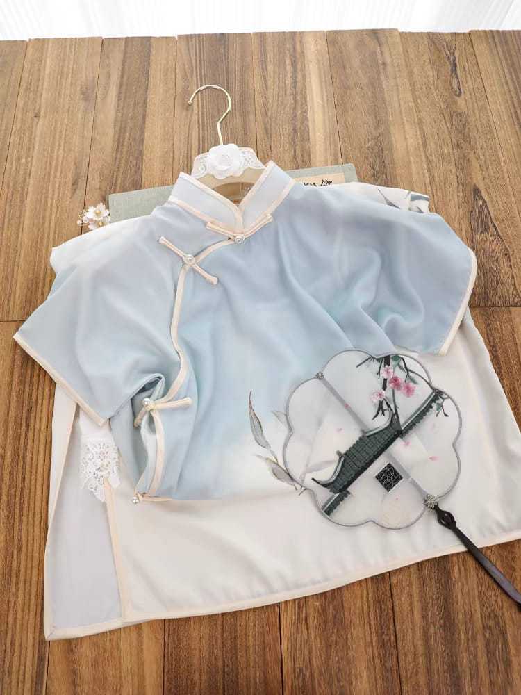 Ya Huang Full Placket Pankou Gradient Cheongsam-The Black Bow-