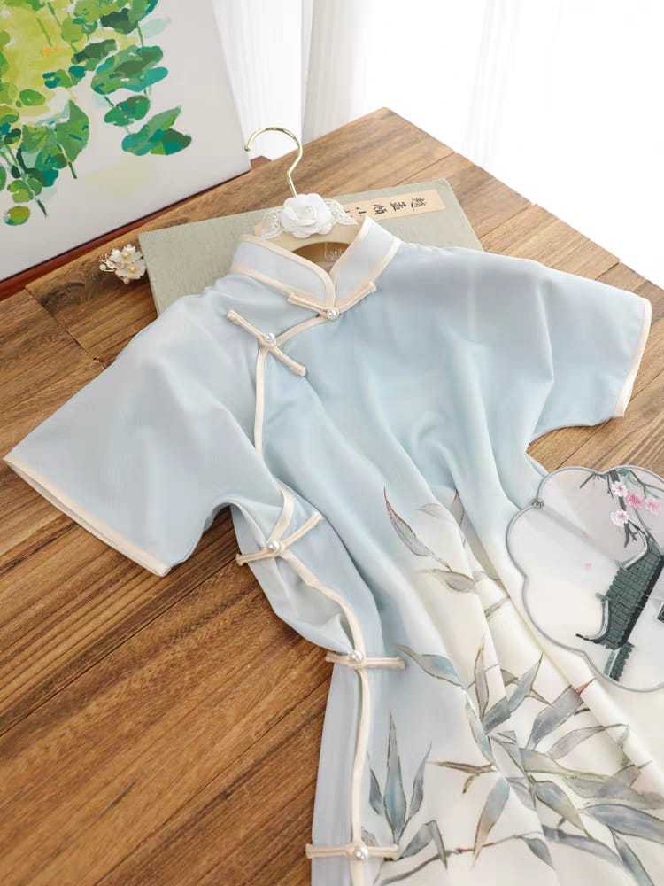 Ya Huang Full Placket Pankou Gradient Cheongsam-The Black Bow-