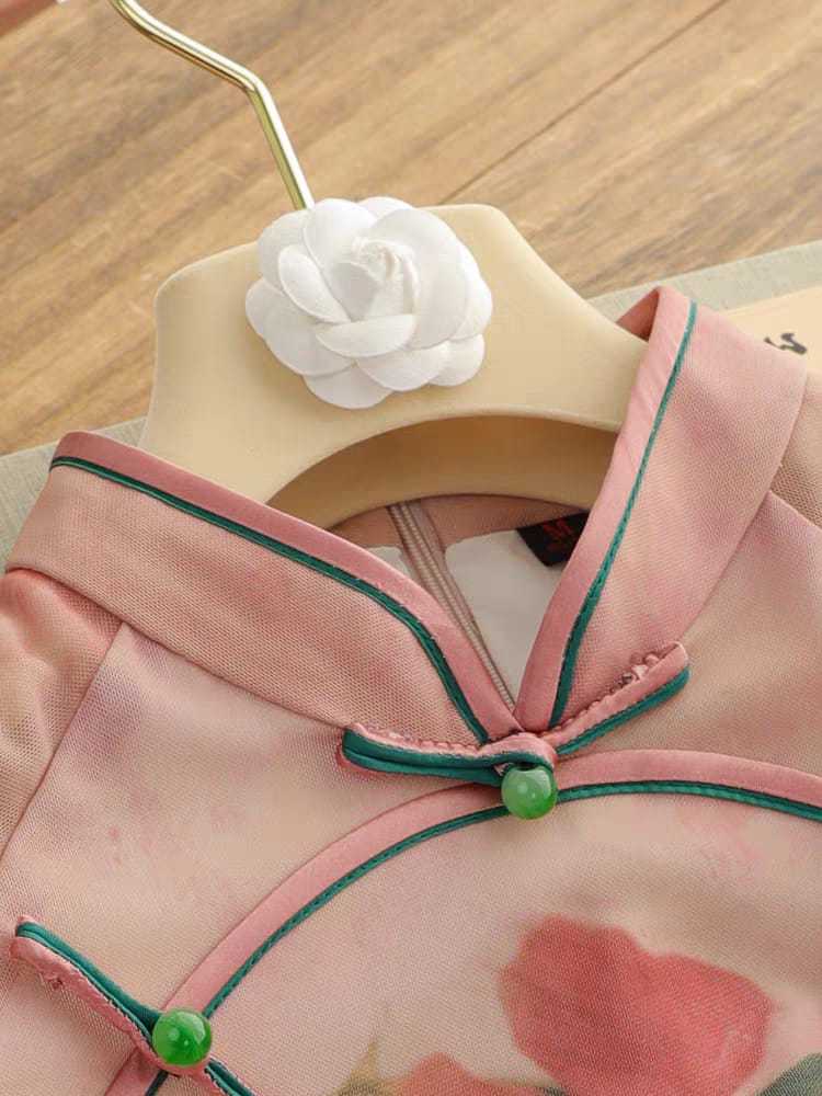 Ya Jie Flounce Sleeve Floral Cheongsam-The Black Bow-