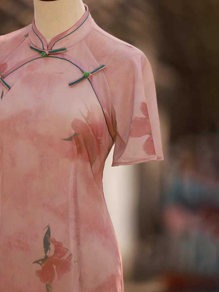 Ya Jie Flounce Sleeve Floral Cheongsam-The Black Bow-