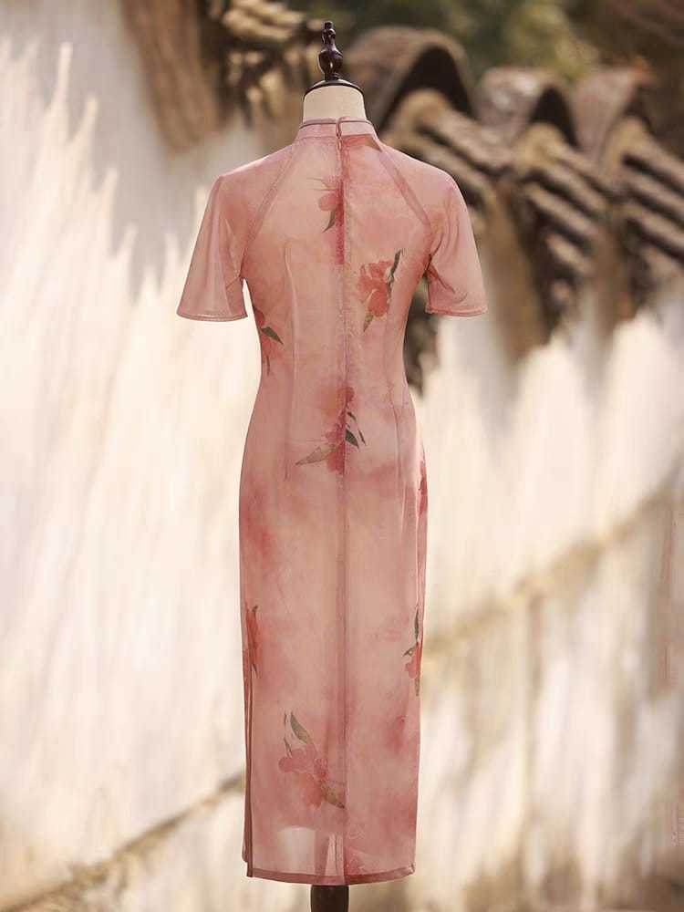 Ya Jie Flounce Sleeve Floral Cheongsam-The Black Bow-