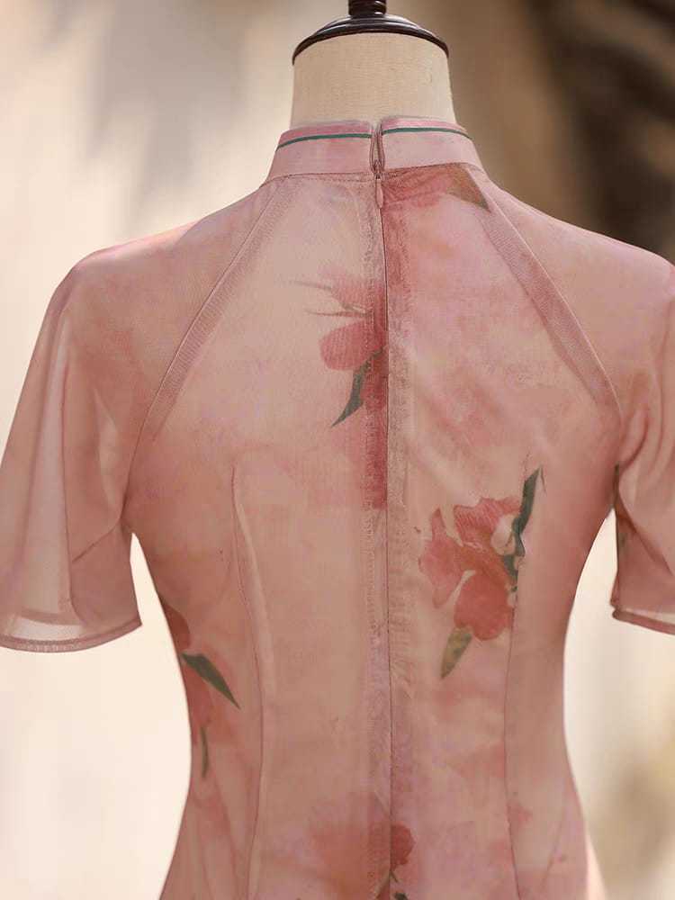 Ya Jie Flounce Sleeve Floral Cheongsam-The Black Bow-