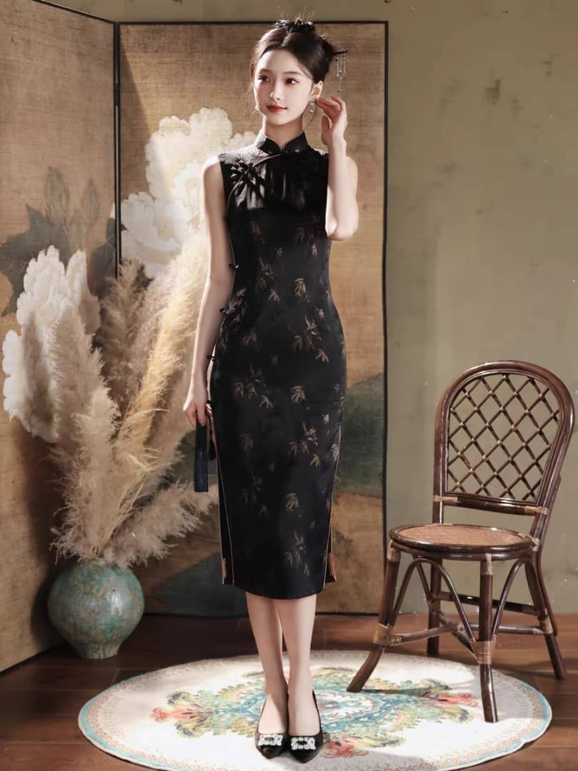 Ya Zhu Bamboo Jacquard Cheongsam-The Black Bow-