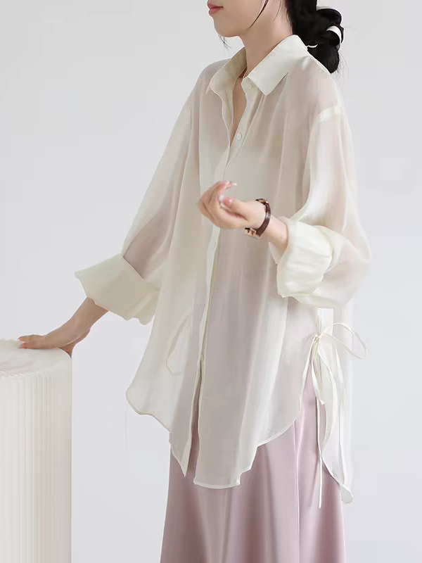 Lewin Side Tie Chiffon Shirt-The Black Bow-