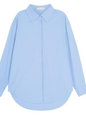 New York Hidden Button Curved Hem Cotton Plain Shirt-The Black Bow-