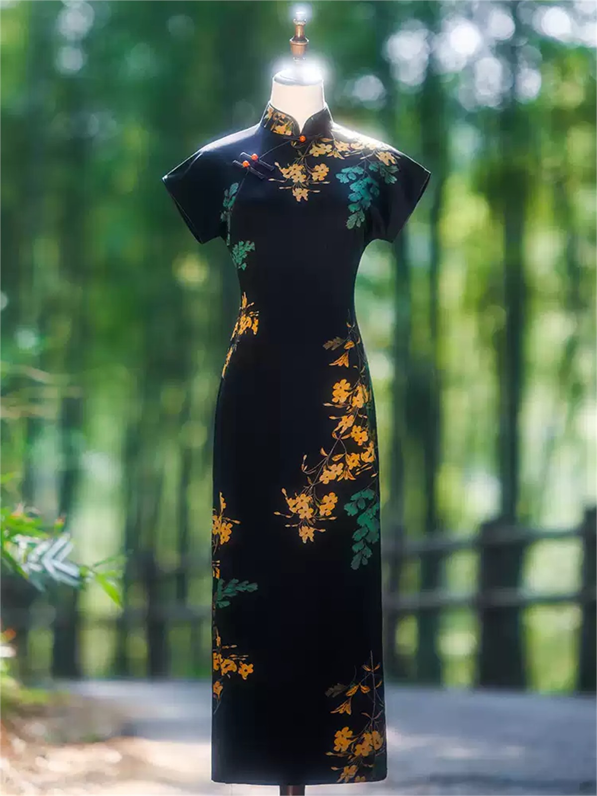 Ya Bang Floral Print Cap Sleeve Cheongsam