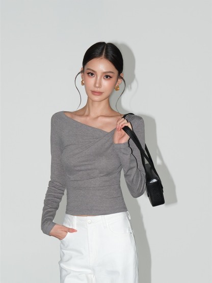 Larissa Asymmetric Ruched Long-Sleeve Top
