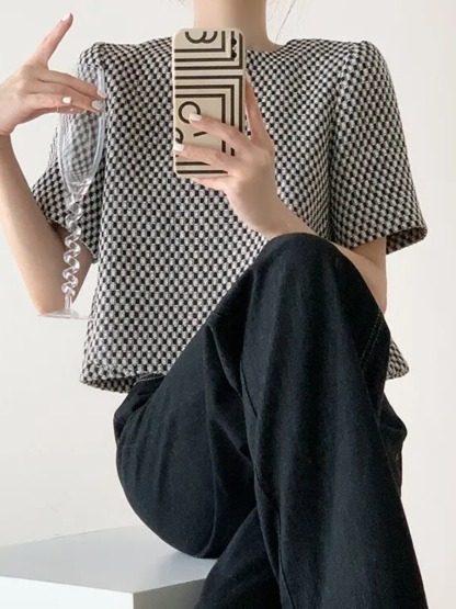 Lanaly Mid Sleeve Checked Top-The Black Bow-