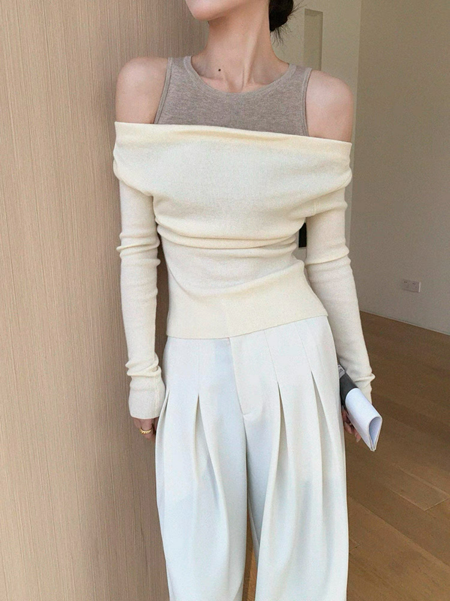 Xenay Colour Binding Fake Two Piece Knit Top