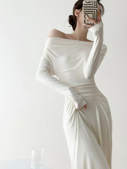Haadya Off Shoulder Waist Ruched Dress-The Black Bow-