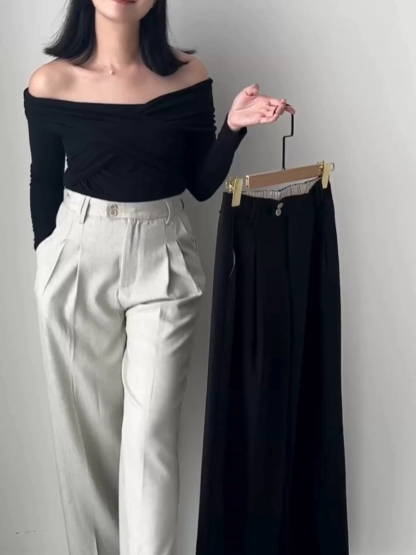 Shantae Double Button High Waist Wide Leg Pants