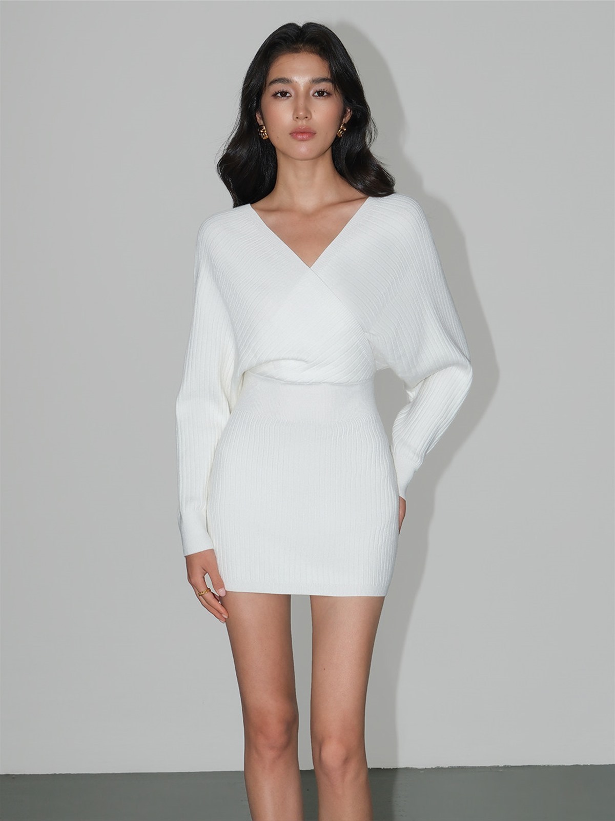 Liana Wrap V-Neck Knit Mini Dress