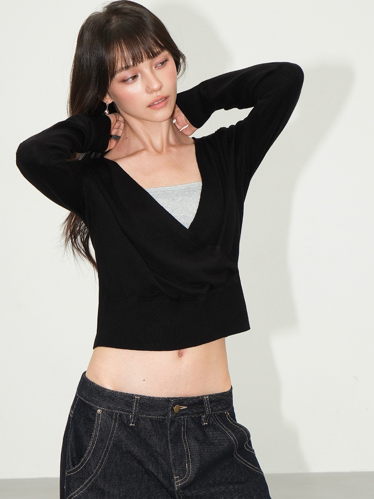 Lareine Wrap V-Neck Hooded Knit Top