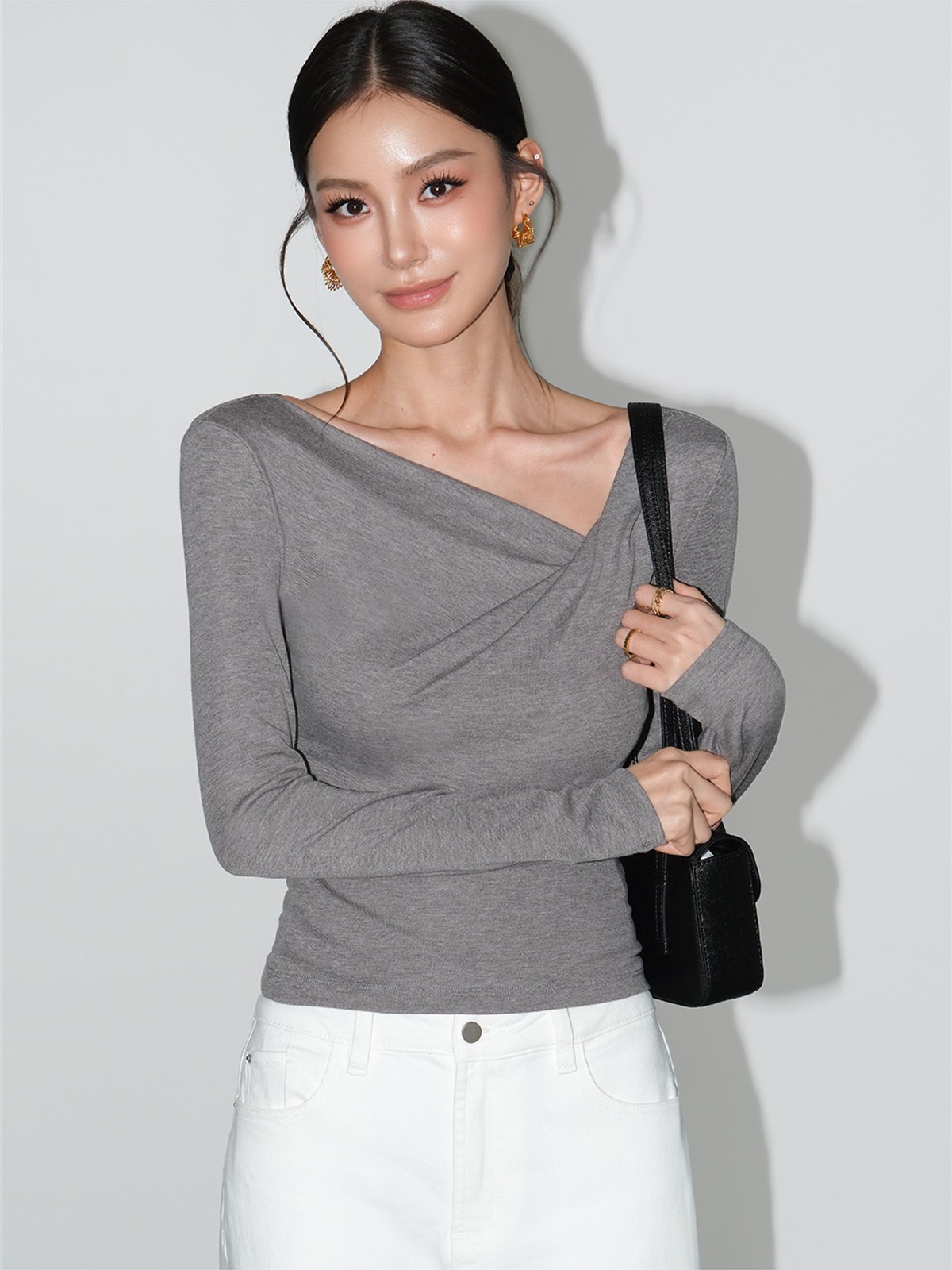 Larissa Asymmetric Ruched Long-Sleeve Top