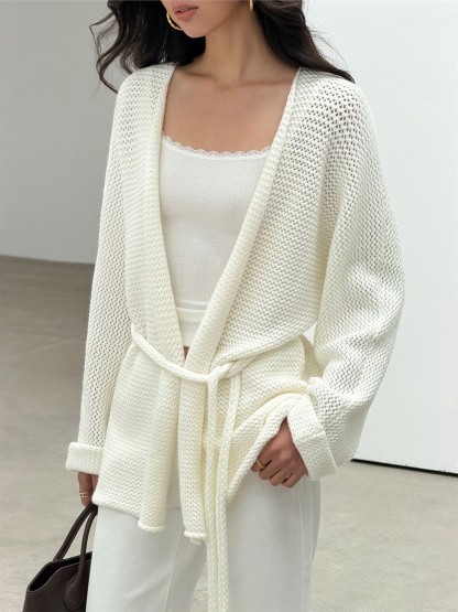 Leontine Belted Longline Knit Cardigan